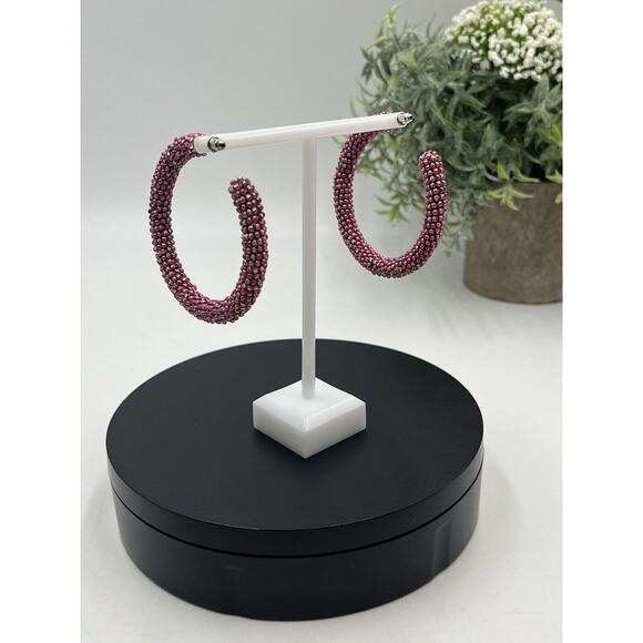 Sachin & Babi Designer Pink and Clear Glass Beaded Large Hoops 2.5" - Picture 10 of 12